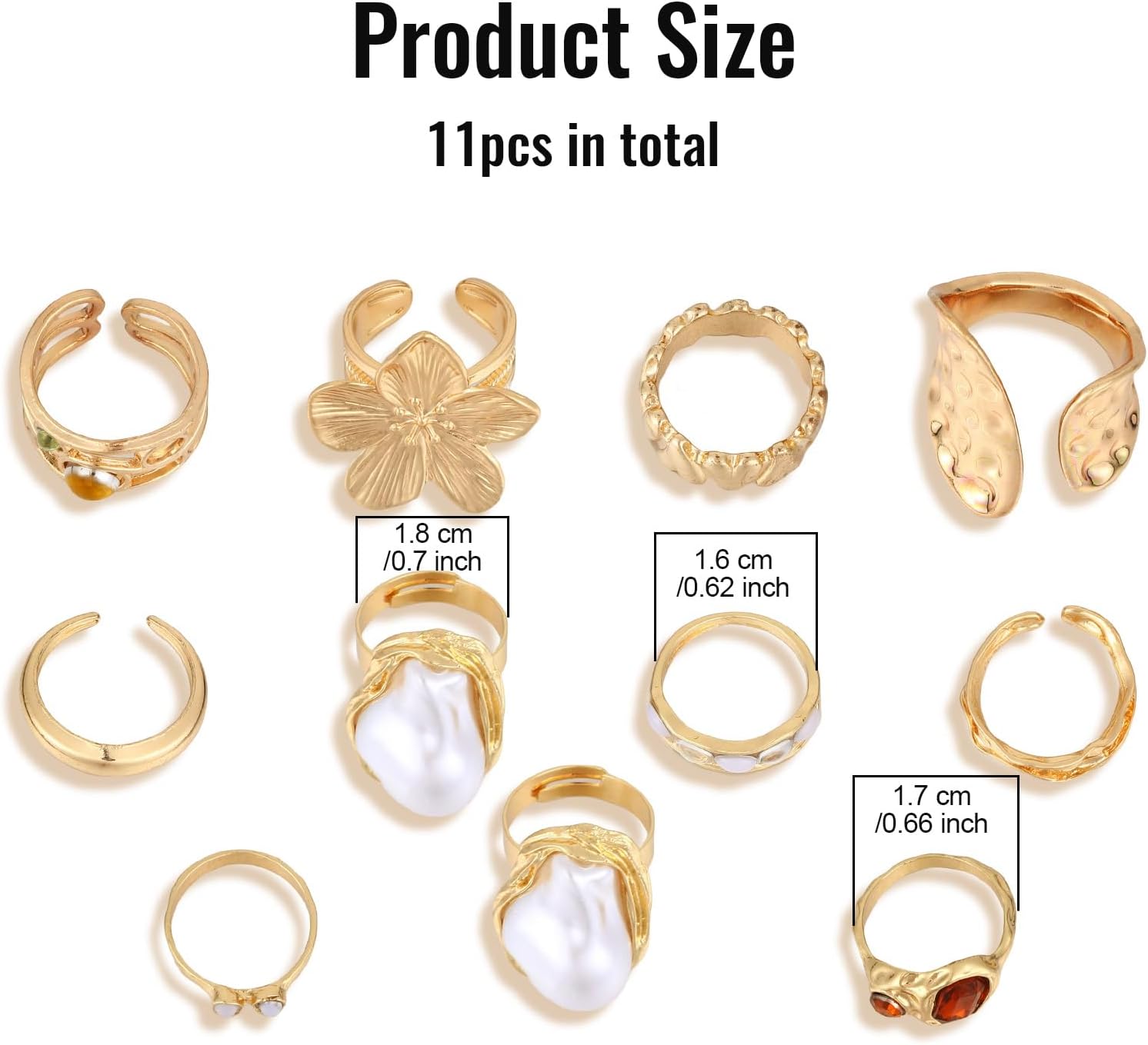 11 Pcs Chunky Gold Rings for Women, Vintage Statement Chunky Rings for Women, Thick Beach Unique Jewelry Flower Gold Ring Non Tarnish, Adjustable Fashion Stacking Aesthetic Ring Set Christmas Gifts - Image 2