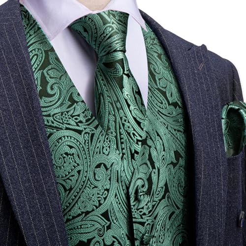 Image of Barry.Wang Men's Suit Vest Tie Bowtie Set Formal Silk Paisley Waistcoat Hanky Cufflinks Lapel Pin Set Wedding Party 7PCS