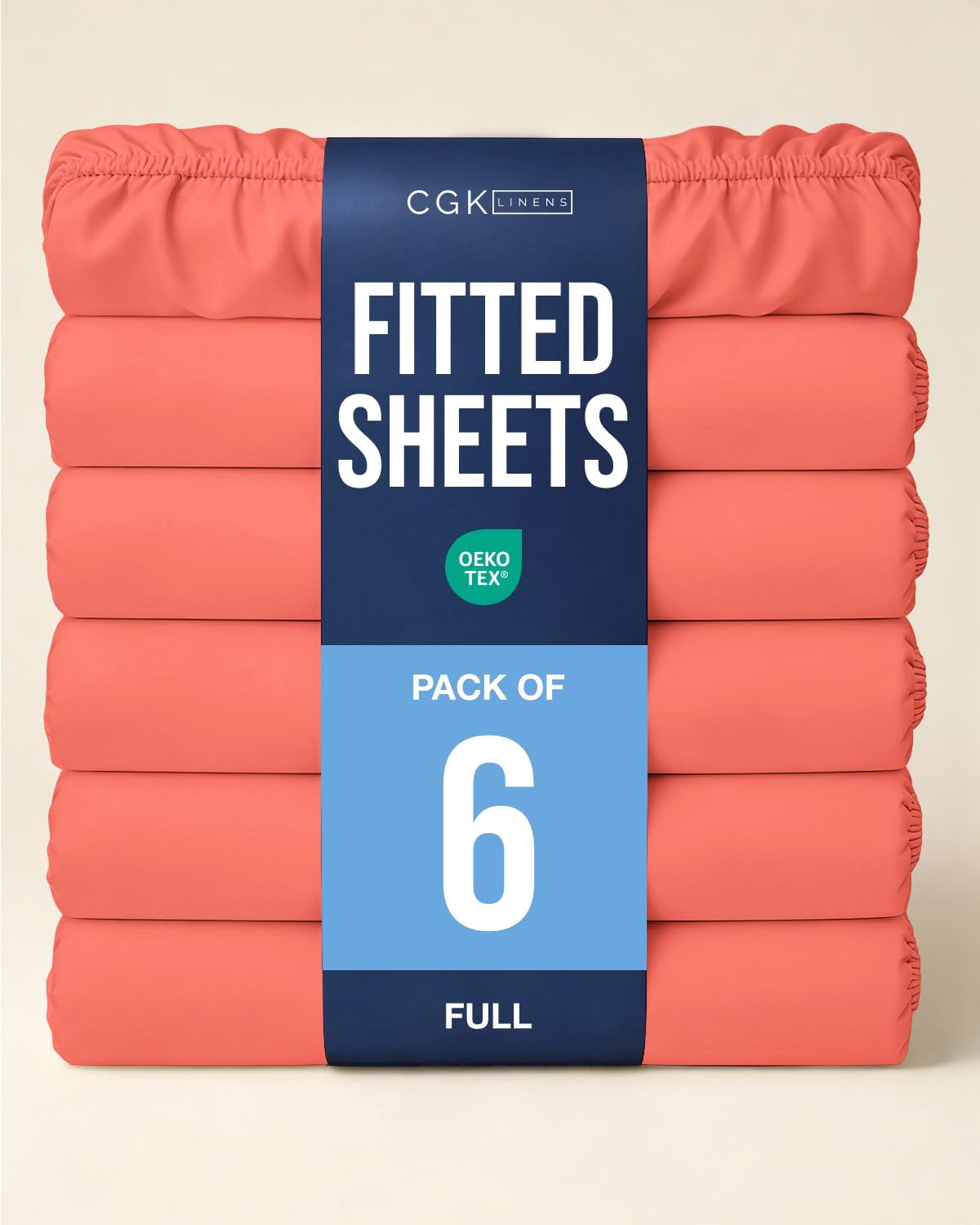 Full Fitted Sheet - Pack of 6 Single Fitted Bottom Sheet Only - Coral