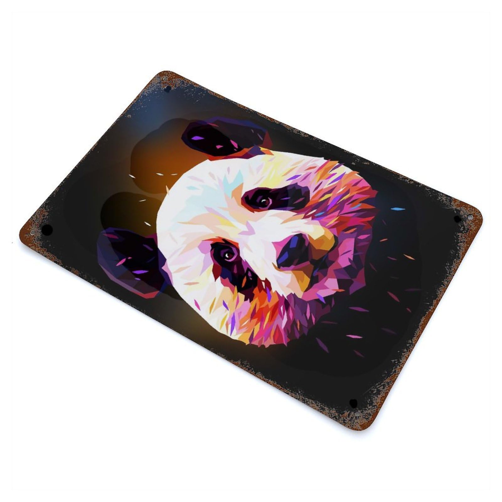 Panda Low Poly Abstract Rusty Metal Tin Sign 11.8"x7.9", Ideal for Pub, Kitchen And Man Cave Decor