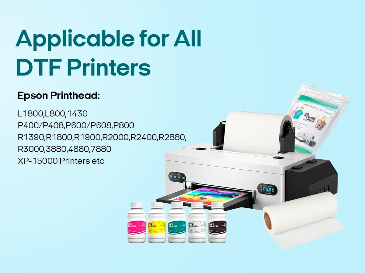 DTF Ink 1500 ml and Powder Set 6 x 250ml Ink CMYKW+Protection Fluid 500 g DTF Powder for A3 A4 l1800 L805 DTF Printer Machine Direct to Transfer Supply Kits