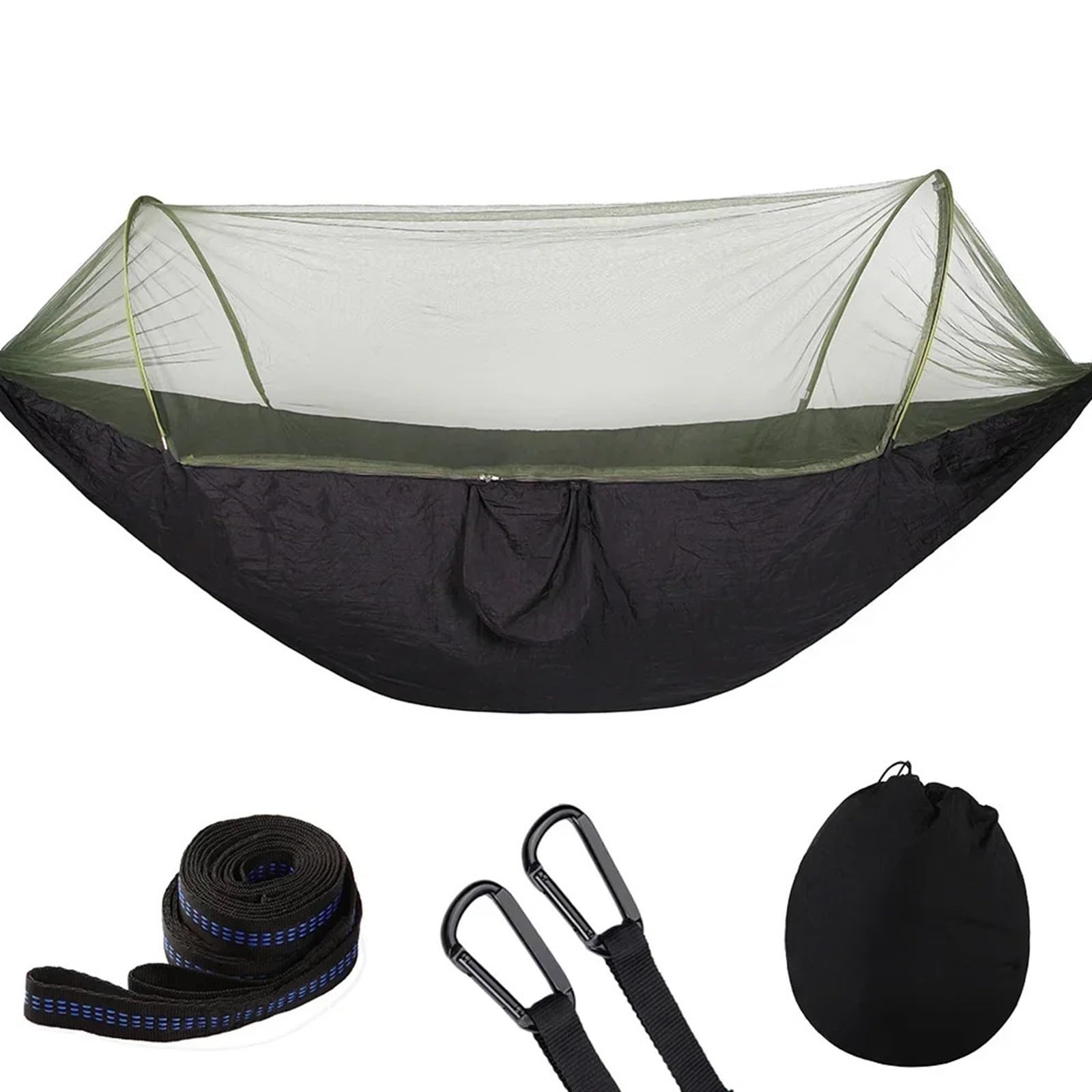 Hamac de Camping avec Filet, hamac Parachute d'extérieur Portable, balançoire, hamac de Couchage, Articles de Camping pour la randonnée, Le Camping(Blcak)