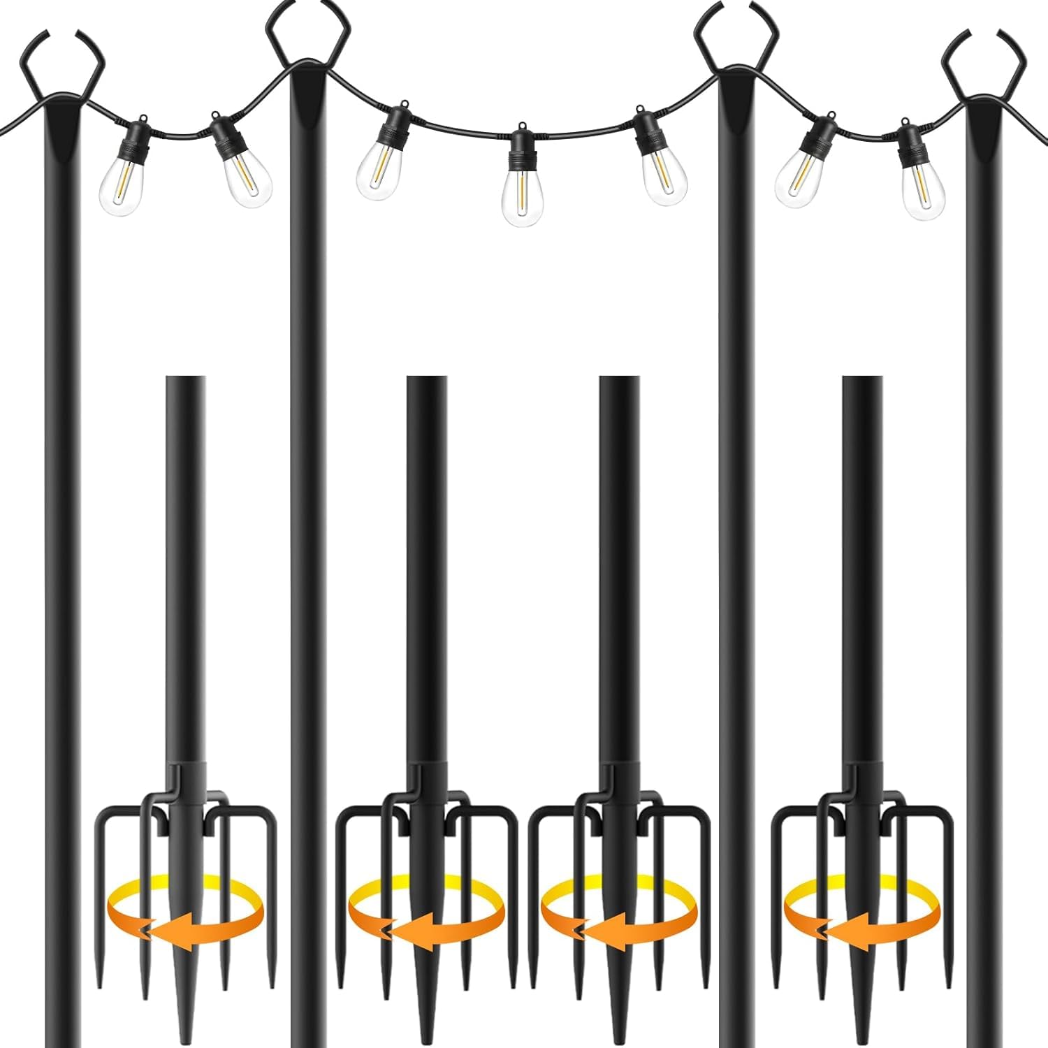 AHRLHR 4 Pack 3M String Light Poles，Metal Light Poles for Outside String Lights,Freestanding Outdoor Light Poles，Hanging Light Poles for Patio,Backyard,Garden,Deck,Party,Wedding