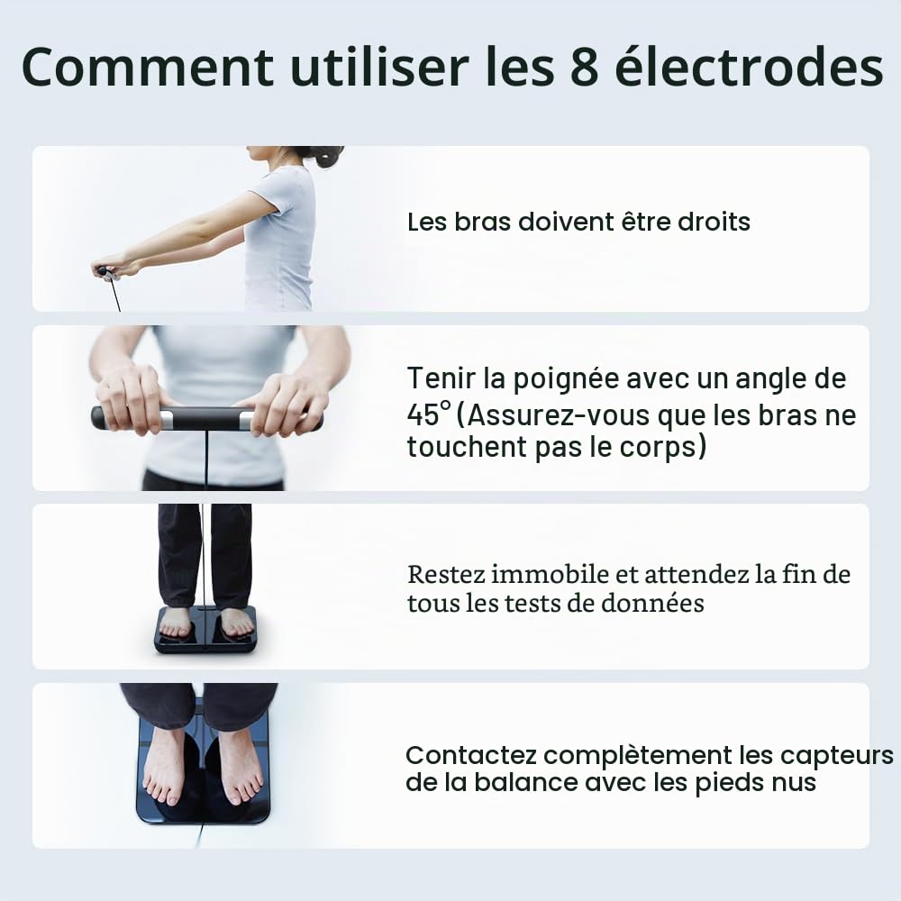 Fitdays Balance d'analyse corporelle intelligente -Balance IMC numérique de précision à 8 électrodes avec 20+métriques, affichage couleur Bluetooth pour muscle/graisse/eau (FI2211WB-Noir)