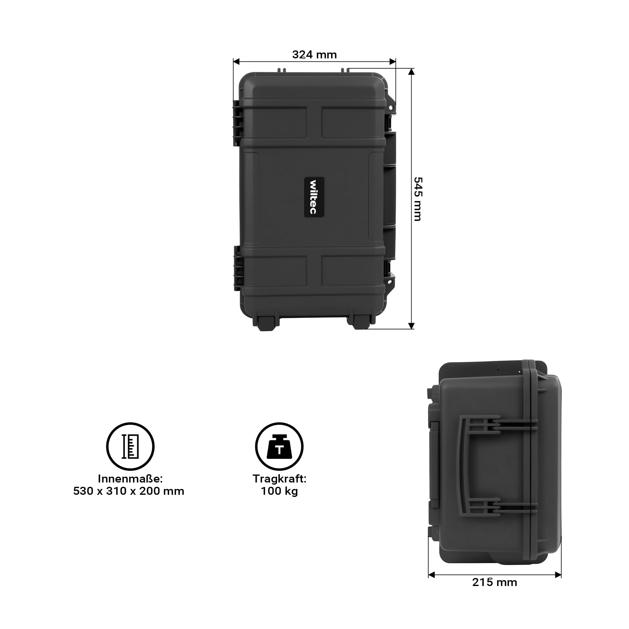Wiltec Walizka uniwersalna 54,5 x 32,4 x 21,5 cm z pianką, wodoodporny kufer z PP i włókna szklanego do transportu sprzętu wrażliwego