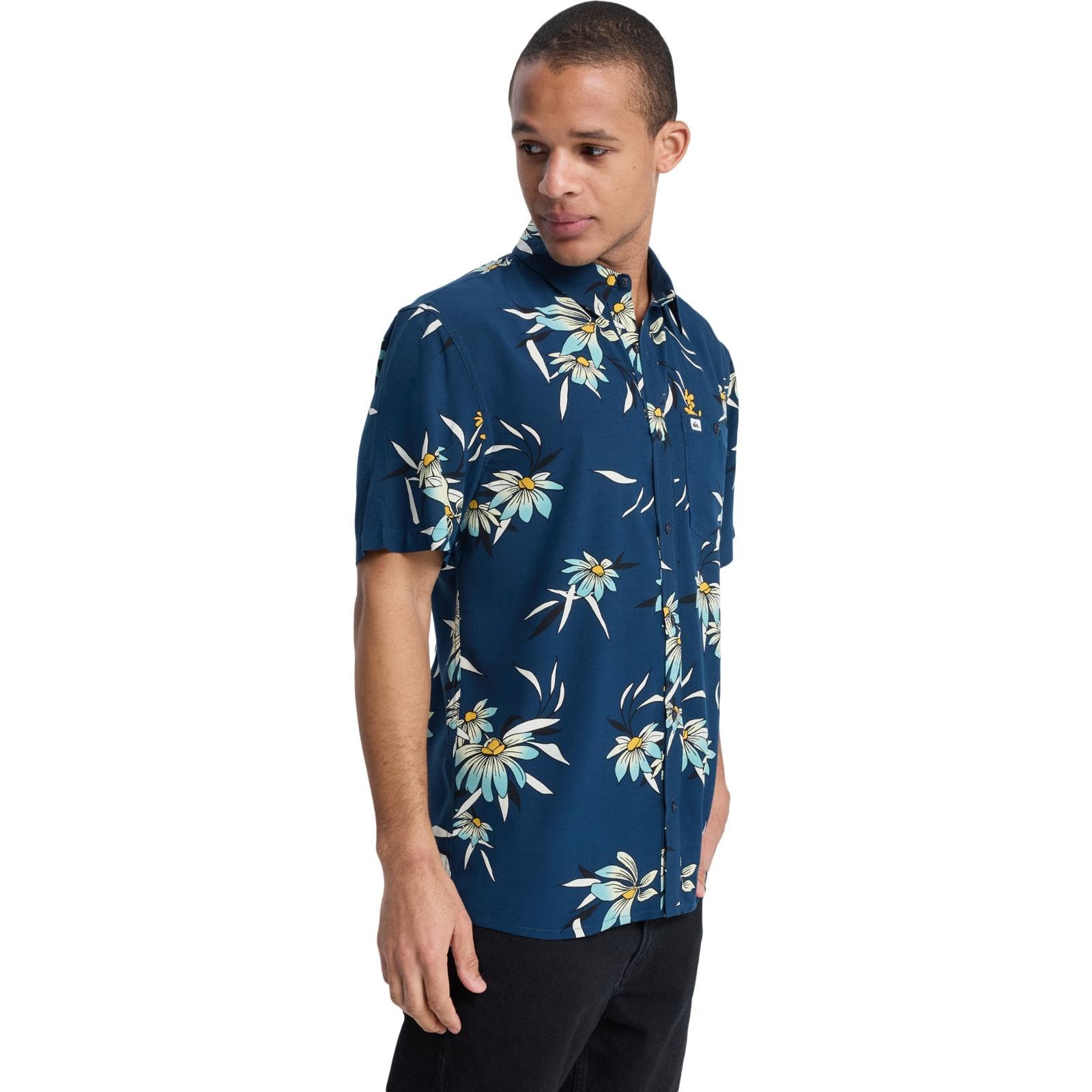 Quiksilver Camisa de manga corta con estampado floral costero para hombre