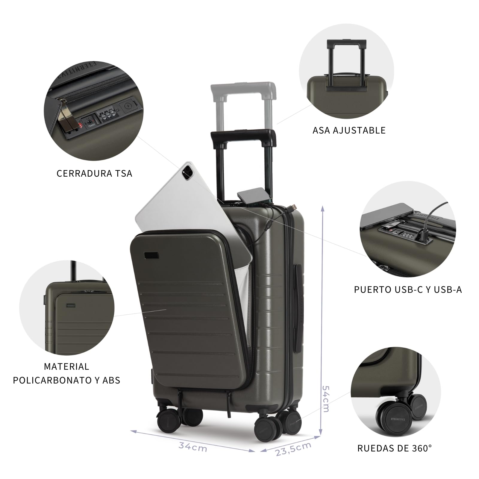 ETERNITIVE - Maleta I Maleta Rígida de Policarbonato & ABS IMaleta con Cerradura TSA I Equipaje de Mano con Ruedas 360°
