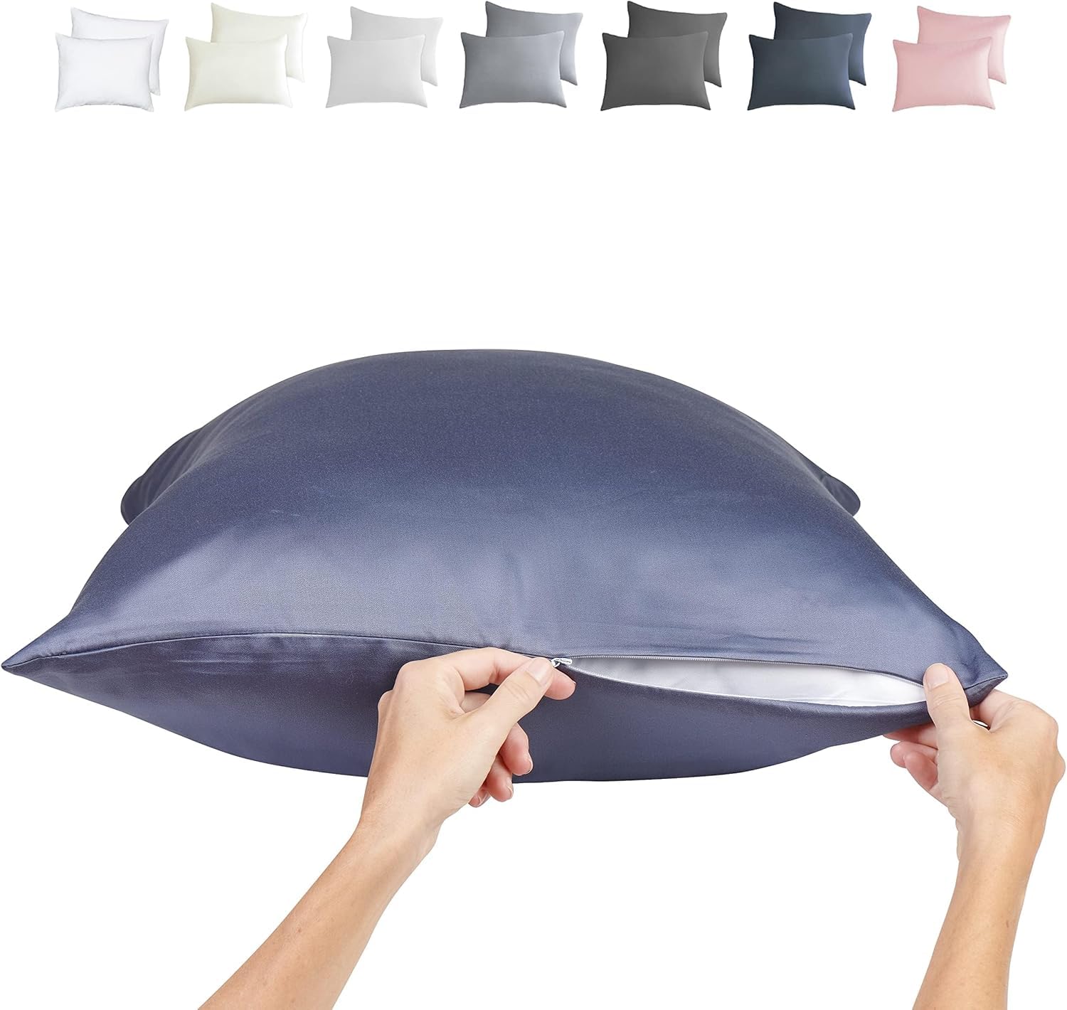 Zippered Pillowcases - King Size 36x20, 100% Viscose Derived from Bamboo, 2 PK, Navy Gray - Cooling Pillow Cases - Silky Pillow Covers for Hot Sleepers, Menopause, Night Sweats - by JoMo