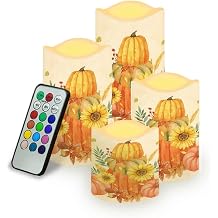 Sunflower Pumpkin Flame Lighted Pumpkins Fall Decor Flameless Candles Realistic Pillar Candle for Thanksgiving Decorations with Timer and Remote