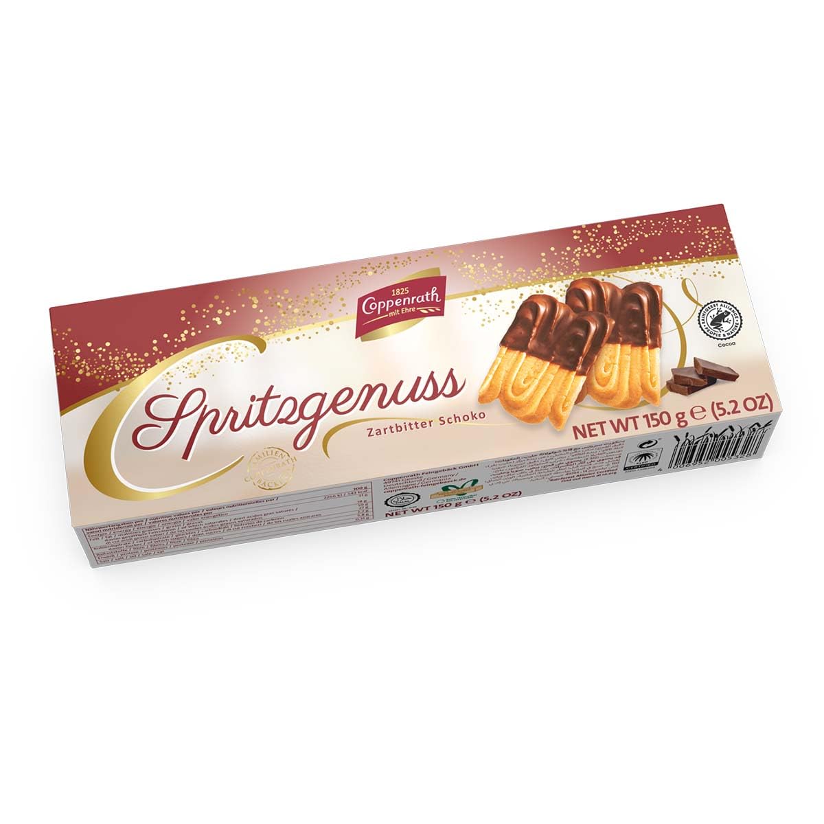 Coppenrath Spritzgenuss mit Zartbitter-Schokolade 18 x 150 g – Feines Mürbegebäck mit dunkler Schokolade | Perfekt für Kaffee, Tee und kleine Genussmomente