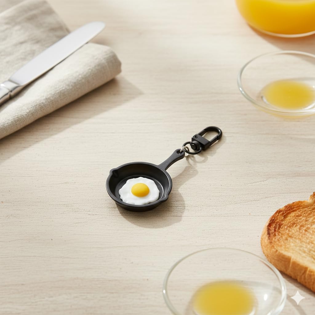 Fried Egg Pan Keychain – Cooking Keychains Bag Charms for Women, Kitchen Themed Key Chains Gifts for Cooking Lovers, Girls, Family image 4