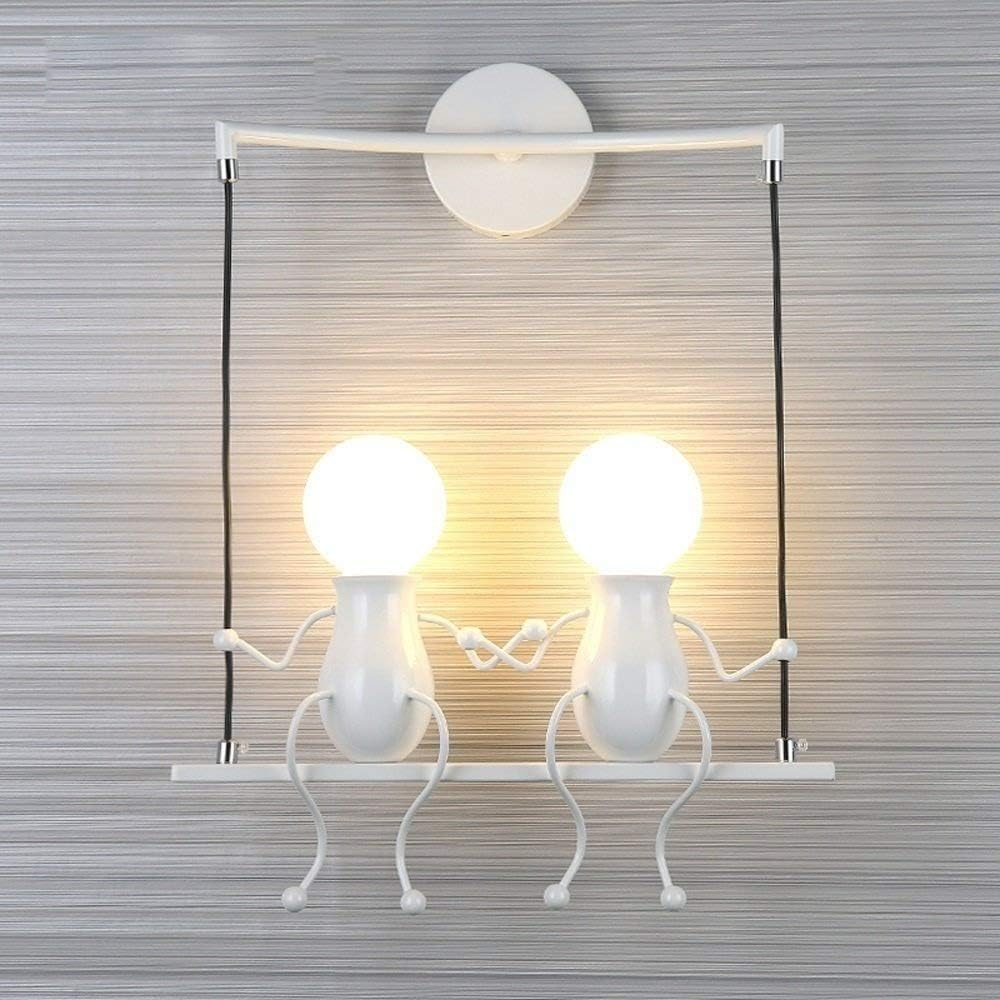FSTH Creativo Lámparas de Pared Simple Fashion Doll Swing Lámpara de Pared Moderna Apliques de Pared Metal Lámpara de Pared para Dormitorio, Escalera, Pasillo, Restaurante, Cocina E27 (Blanco-2)