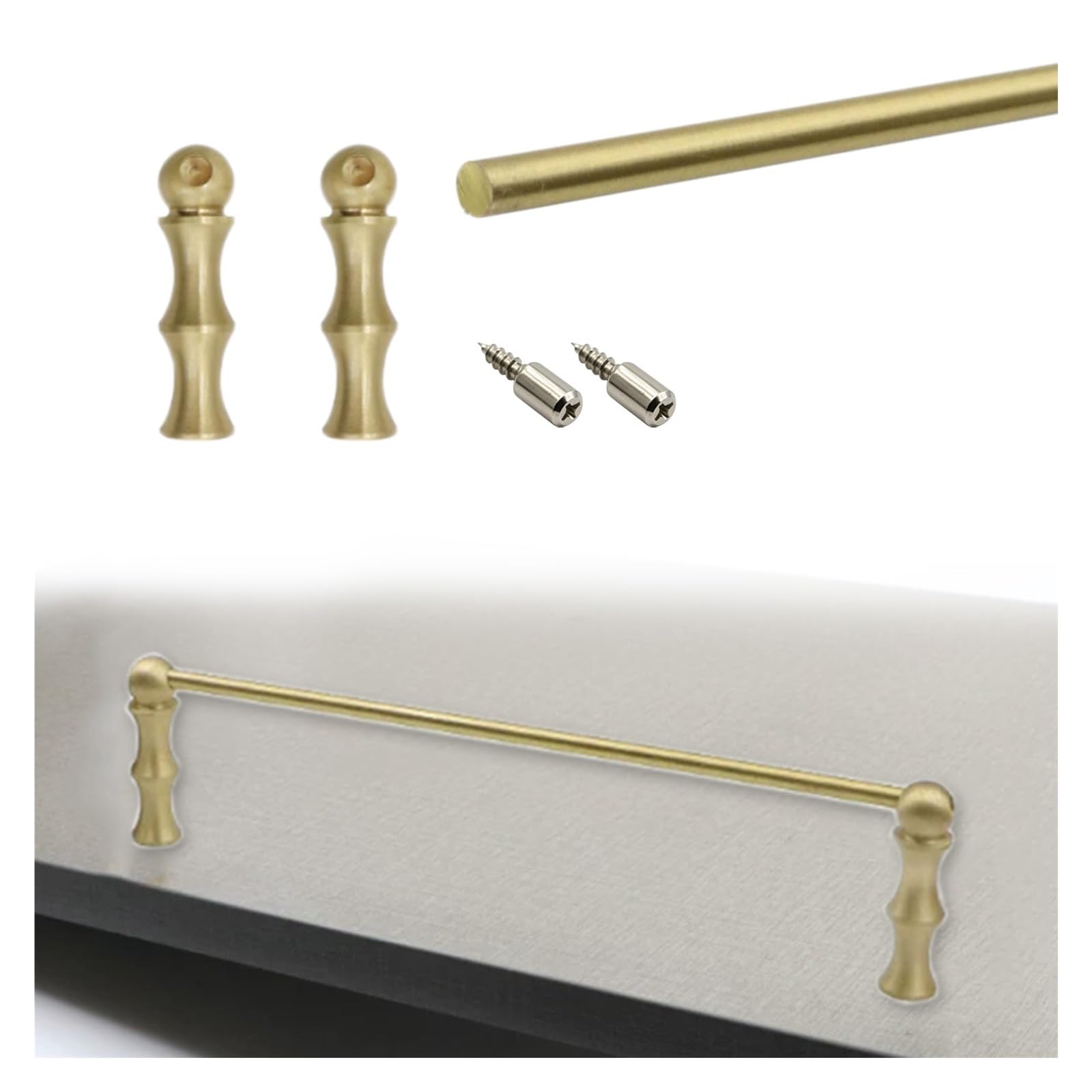 Long Decor Anti-Tipping Gallery Rails 20-157 cm, Brass Shelf Bar Rail with 2 Spindles, Customizable & Removable Cabinet Fence for Dish Racks/Shoe Racks/Galleries(Style C,L 72cm/28.3")