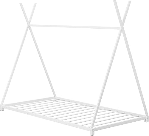 Miniatura 17 de Cama de casa individual para niños, cama Montessori de metal, marco de cama, cama de juego con listones para niñas y niños, no necesita somier,