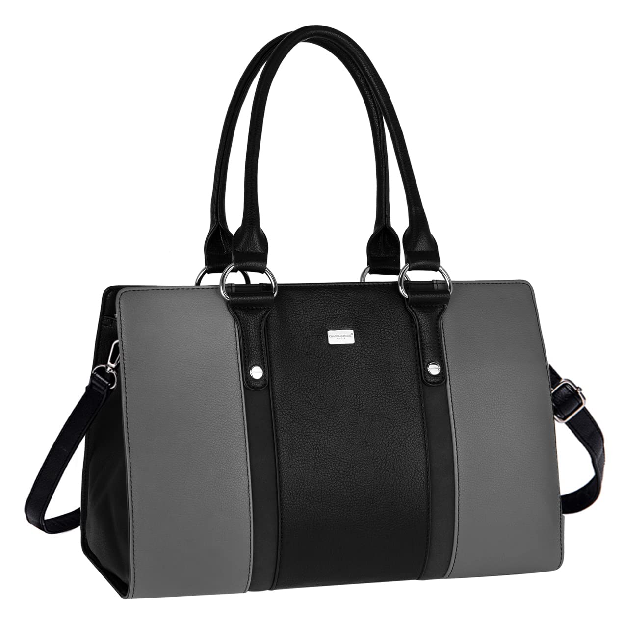 David Jones - Sac à Main Bandoulière Femme Fourre-Tout - XL - Cours Travail Business Multicolore - Anse Longue Cuir PU - Gris