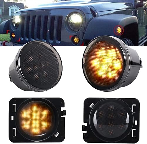 Miniatura 1 de Nevibow 4 luces direccionales delanteras y luces de posición laterales para Jeep Wrangler JK 2007-2018, lente ahumada, amarillo ámbar, señal de giro