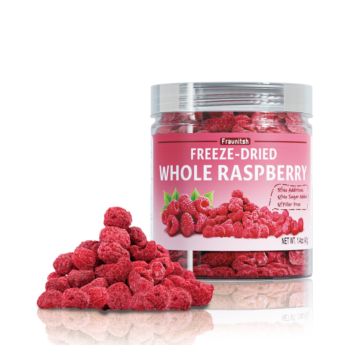 Fraunitsh Freeze-Dried Raspberries 1.4oz | Natural Raspberries | Crunchy Raspberry Fruit Snacks | No Sugar & No Additives | Whole Raspberries for Yogurt, Oatmeal, Smoothies, Baked Goods (1.4oz/ 40g)