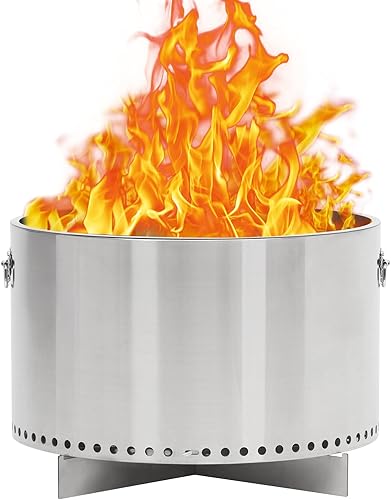 Fogata sin humo de 20.5 pulgadas con interruptor de aire y asa, hoguera portátil de acero inoxidable para exteriores con soporte extraíble y