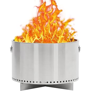 27" Portable Stainless Steel Smokeless Fire Pit with Removable Stand and Ash Pan - For Camping, Backyard, Patio