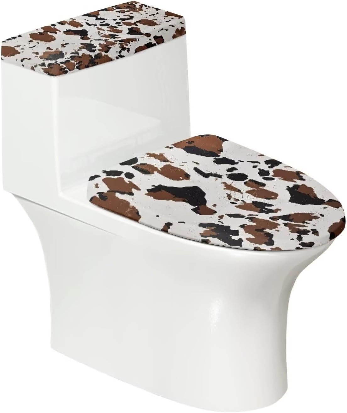 Brown Cow Print 2 Pcs Toilet Lid & Tank Covers, Durable Soft Toilet Covers Set with Elastic Bottom for Bathroom, Universal for Most Toilet Bowl Lids, Home Bathroom Decor