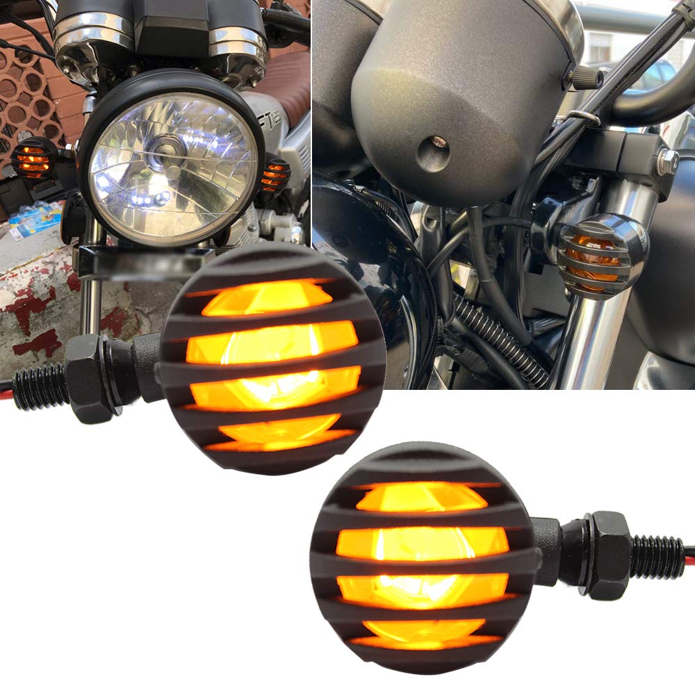 DREAMIZER Universal Motorcycle Turn Signals Light Bullet Black Driving Indicator Lights Brake Lamp for Motor Bikes and ATV - Amber Light