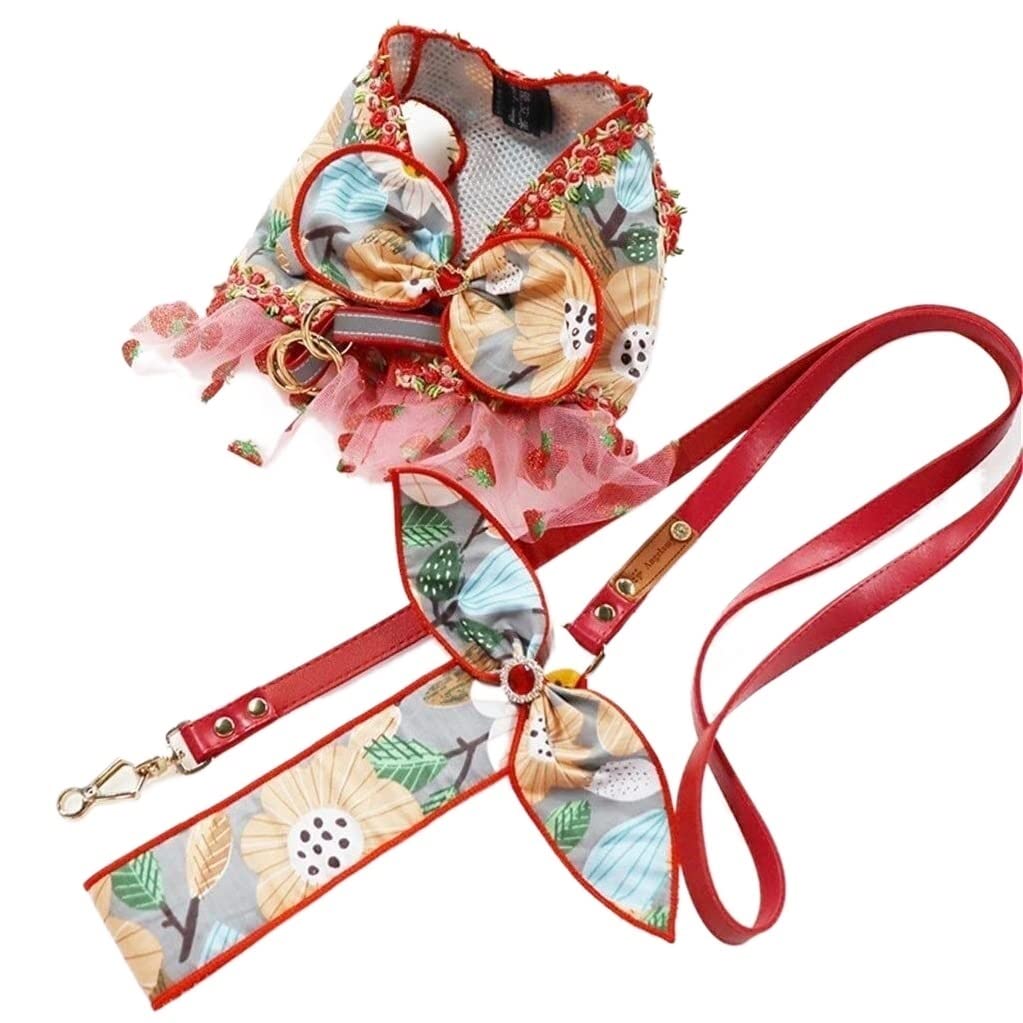 Guinzaglio per Cani Guinzaglio Per Guinzaglio Con Guinzaglio Per Cani Stampato A Fiori Guinzaglio Addestramento (Color : Rot, Size : 25cm)