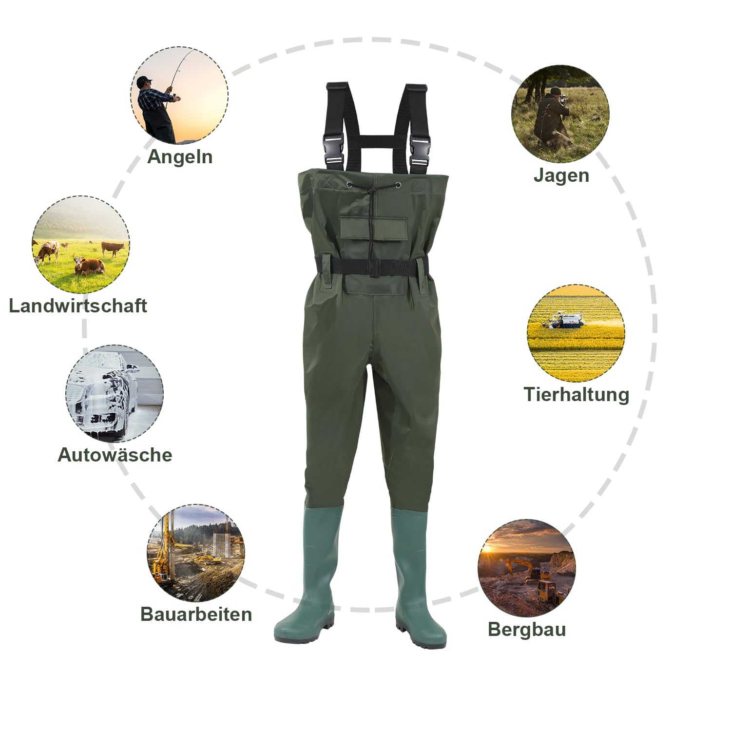 Wathose, Wathose Herren Wasserdicht, 70D Nylon Composite PVC Angelhose, Anglerhose mit Stiefel, Wathose Herren Damen für Baustellen, Angeln, Bauernhöfe, Gärten