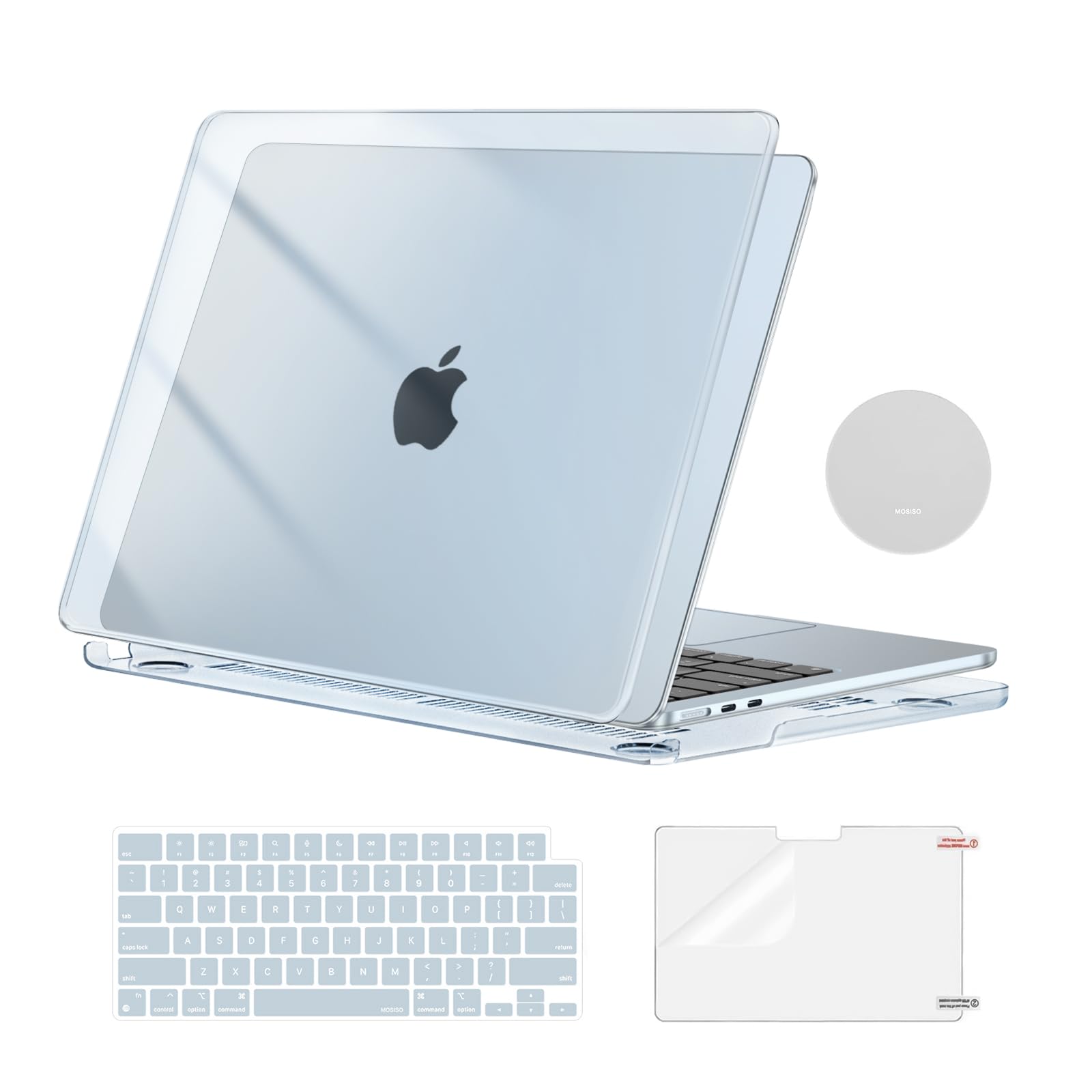 MOSISO Compatible with MacBook Air 13 inch Case 2025 2024 2023 2022 M4 A3240 M3 A3113 M2 A2681, Plastic Hard Shell&Keyboard Cover&Screen Film&Coaster for MacBook Air 13.6 inch Case, Crystal Sky Blue