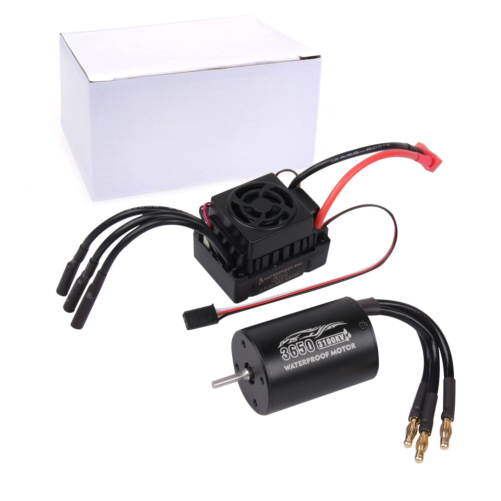3650 3100KV Motore brushless e 60A ESC Combo Set 5.8V / 3A ESC impermeabile con motore primario senza sensore per 1/10 RC Car