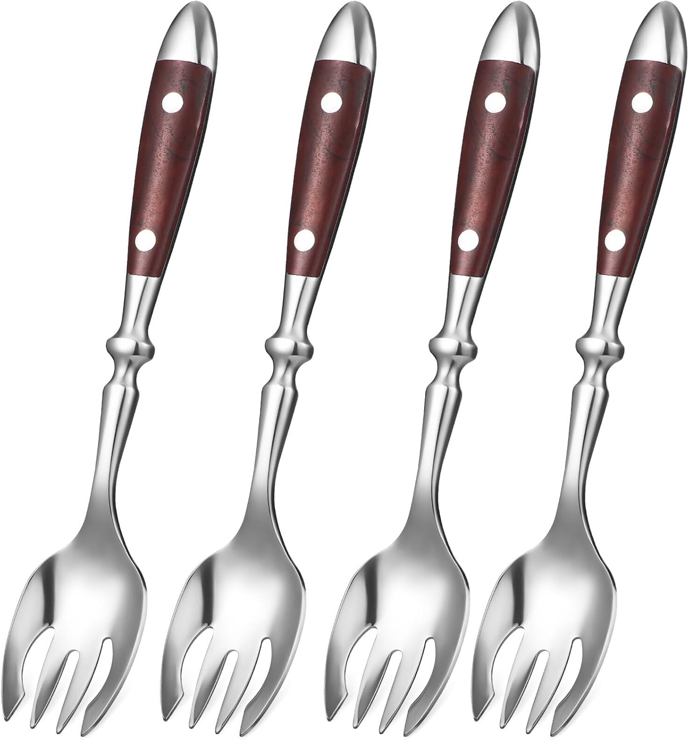 GLEAVI 4-Piece Stainless Steel Salad Forks with Riveted Wood Handles 7.08In Flatware Set for Desserts Fruit and Appetizers