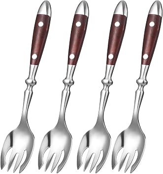 GLEAVI 4-Piece Stainless Steel Salad Forks with Riveted Wood Handles 7.08In Flatware Set for Desserts Fruit and Appetizers