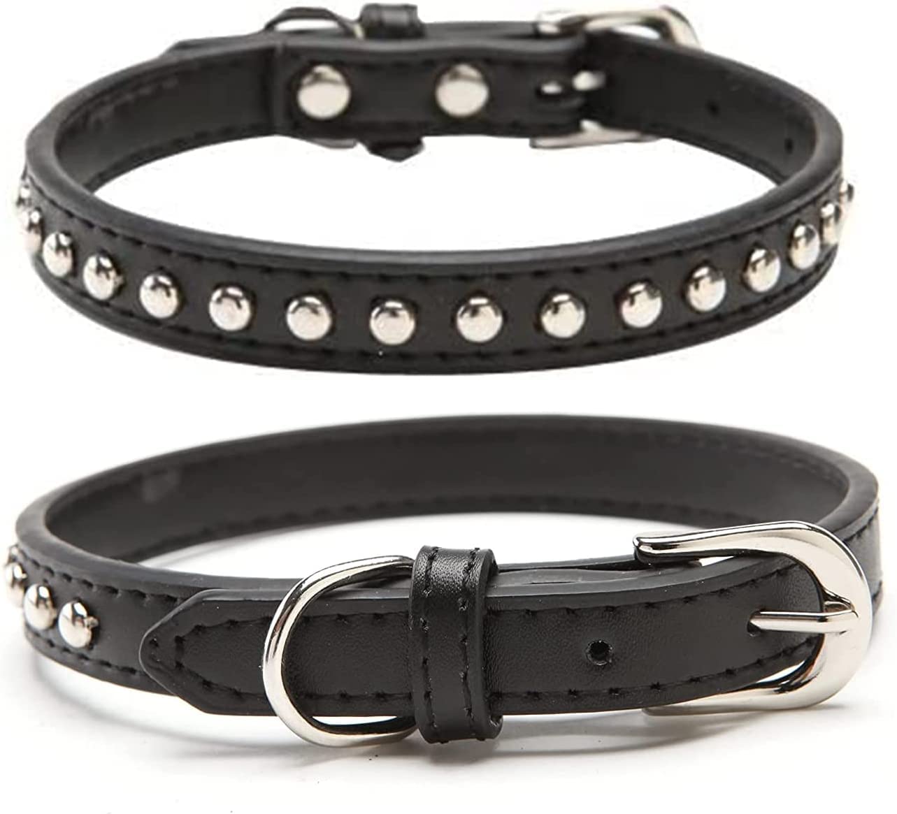 BINGPET BA2006 Real Split Leather Studded Pet Dog Collar Black