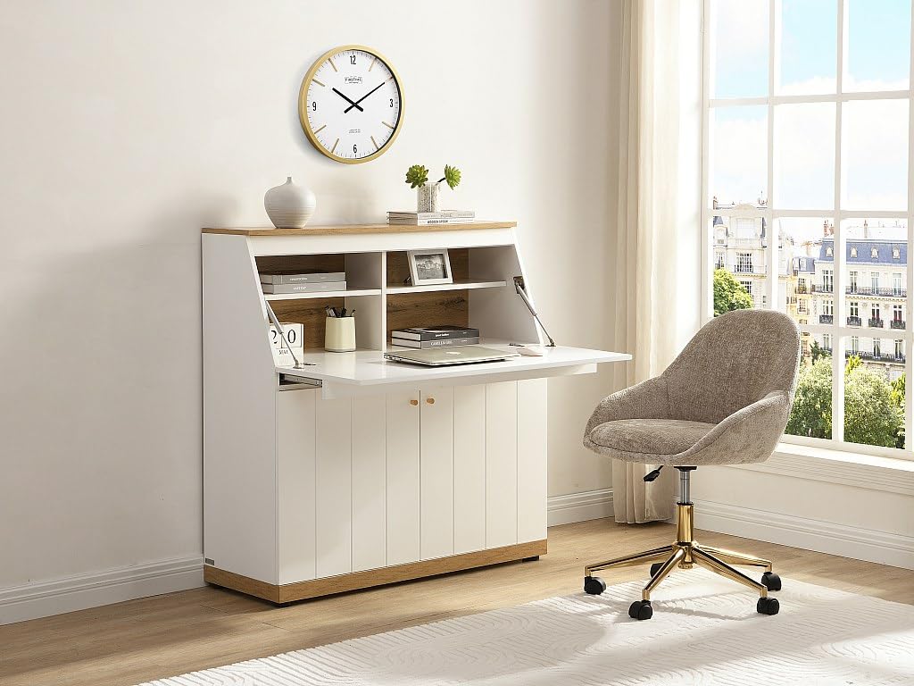 Vente-unique - Segretario – MDF – Colore: bianco e naturale – Dutasi – con stoccaggio