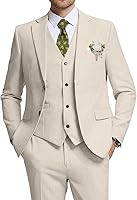 High-End Suits Retro Linen Slim Fit 3-Piece Suit for Men - Casual Wedding Groom Tuxedo Jacket Vest Pants