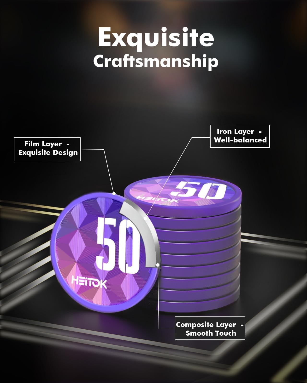 HEITOK Set da Poker 500 Fiches 11,5g Numerati con Anima in Metallo - Valigetta Alluminio Rinforzata, Bottone Dealer in Metallo, Carte e Dadi - Kit Texas Holdem Professionale per Adulti