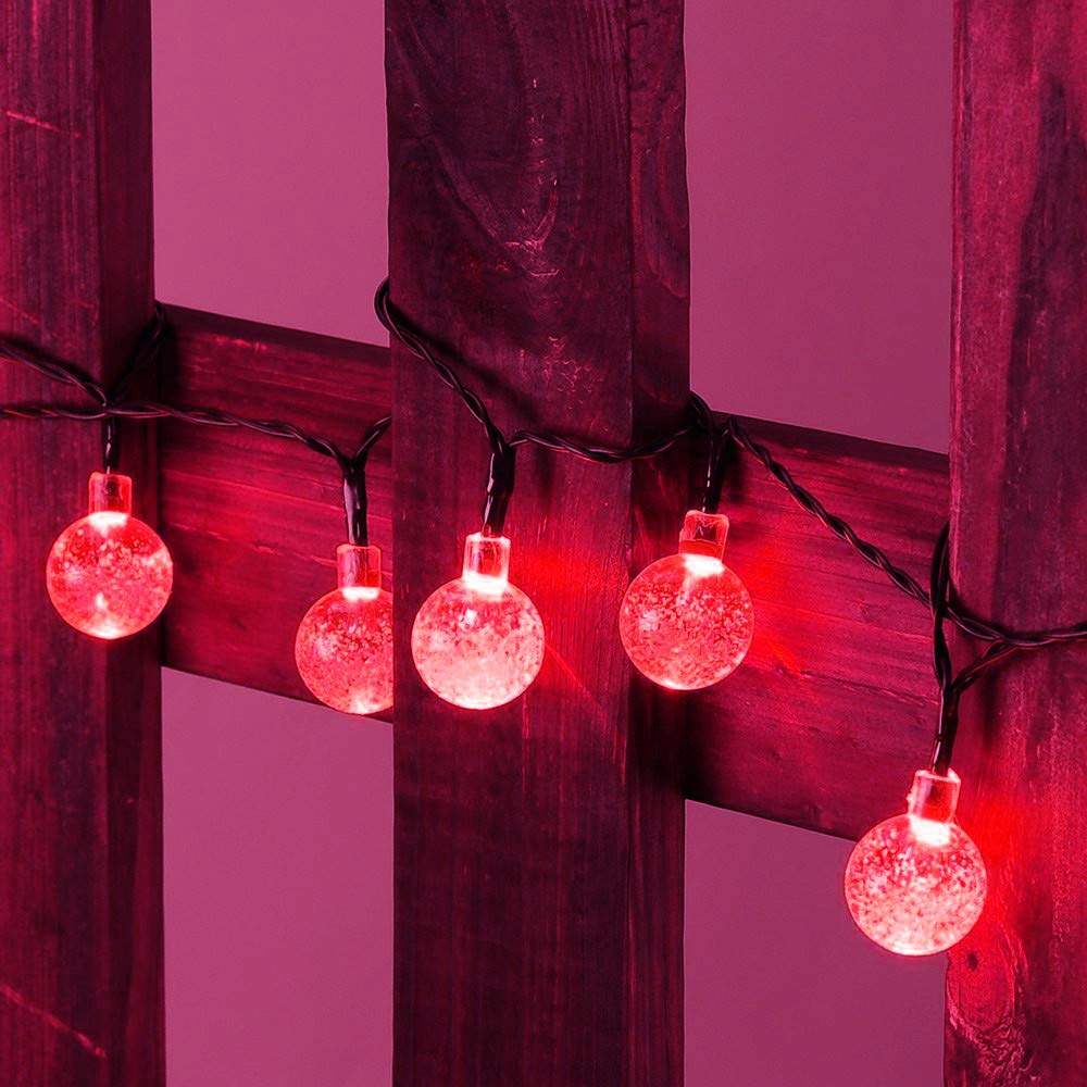 OKQYIMAQQ Solar Grobe Ball String Lights Outdoor, 22m 200LED Solar Ball String Lights Waterproof 8 Mode for Garden Yard (Red)