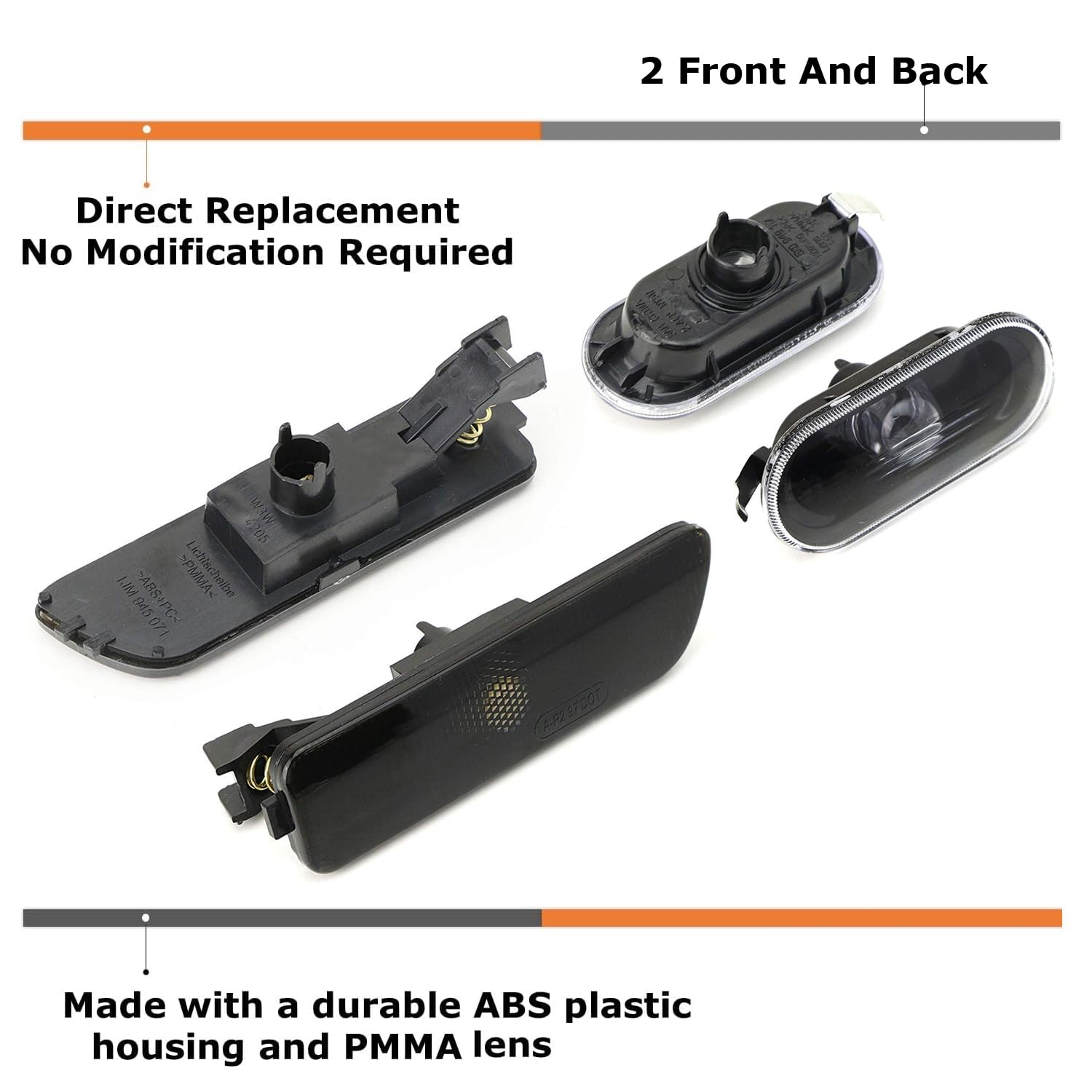 iJDMTOY Euro Smoked Lens Bumper & Fender Side Marker, Repeater Light Housing Combo Compatible With Volkswagen: 1999-2005 MK4 Golf GTI R32 Rabbit Jetta, Replace OEM Sidemarker Lamps