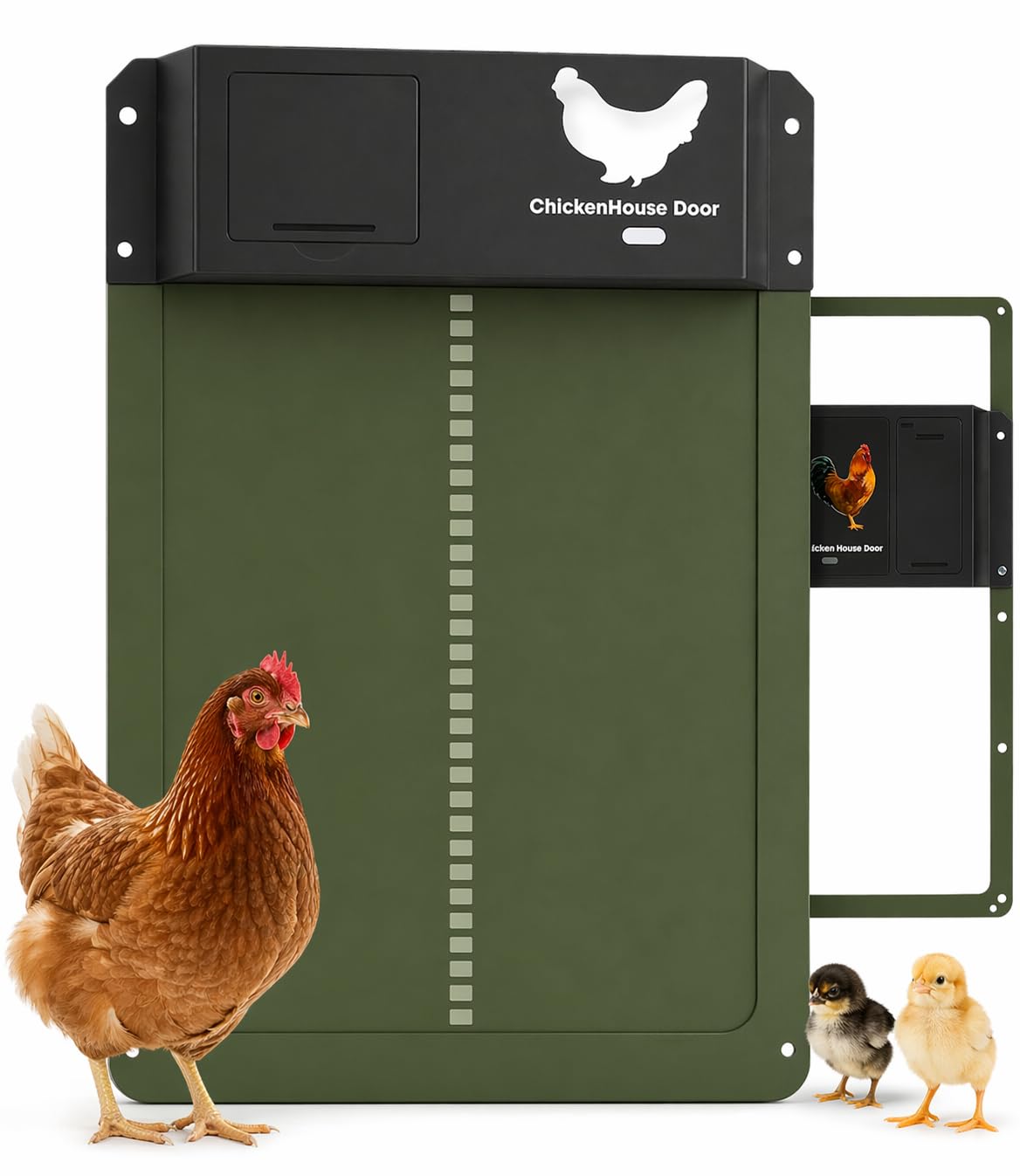 Mano Vivo - Porte Automatique pour poulailler avec capteur de lumière – Ouverture/Fermeture Automatique – Étanche IPX7 – Fonctionne à Piles – Facile à Installer – Convient à Tous Types de Poules