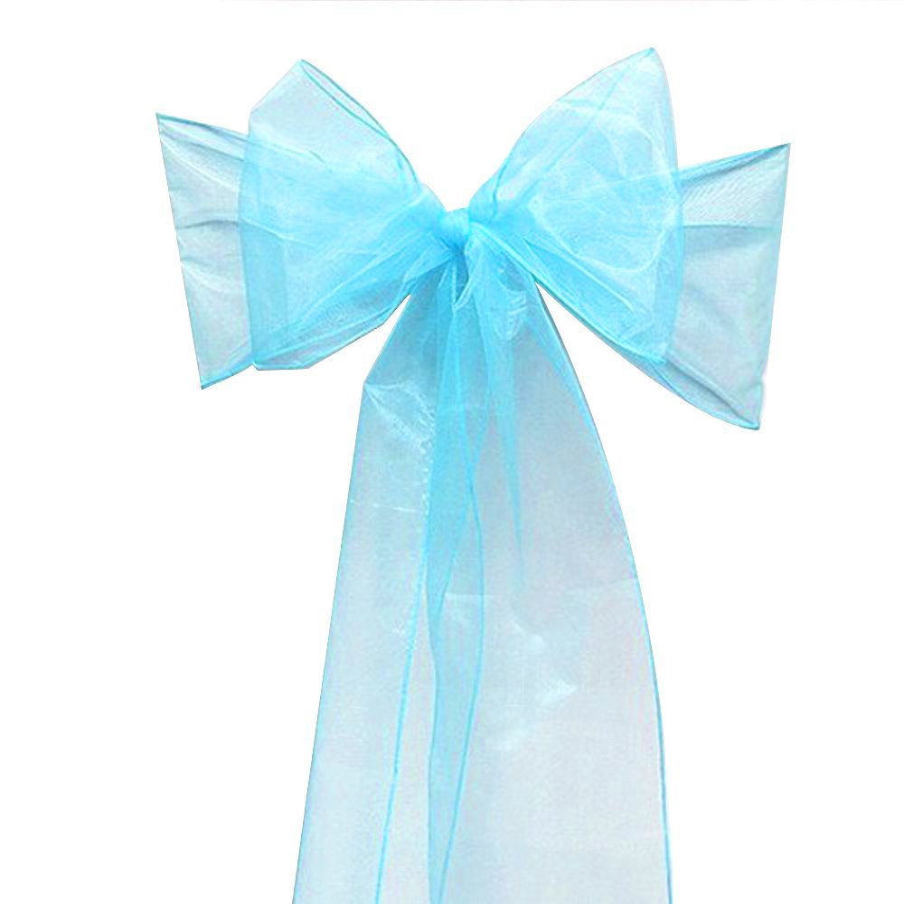 Wedding_decorations Turquoise Organza Chair Sashes Wider Fuller Cover Party Decoration (, 50Pcs)
