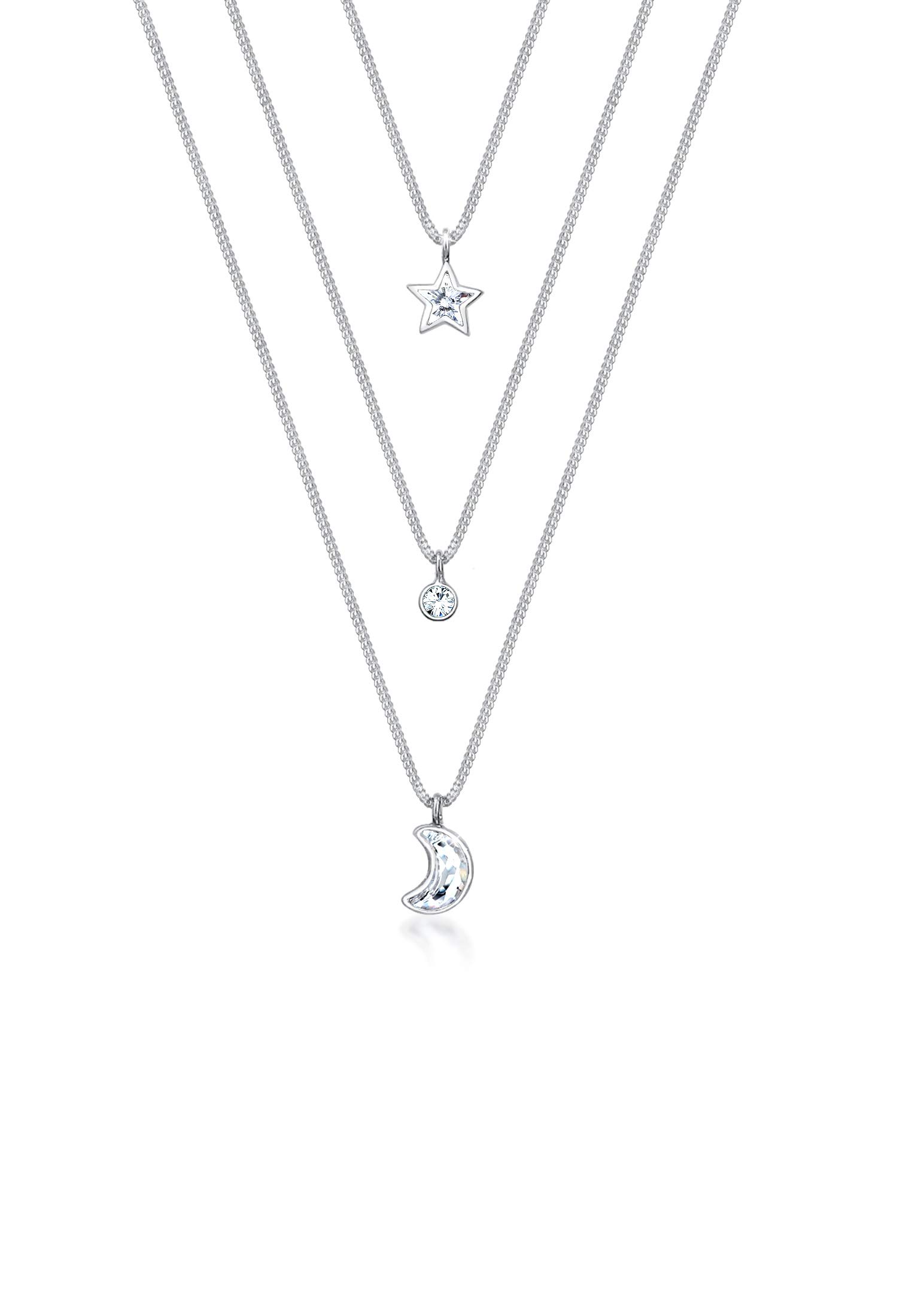 Elli Necklace Woman Layer Star Moon Astro Crystals 925 Sterling Silver