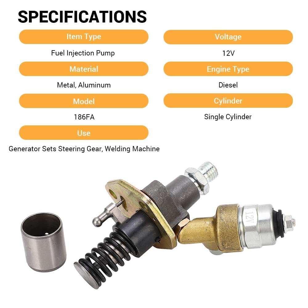Iniettore di Carburante, Pompa di Iniezione del Generatore Diesel Monocilindrico 186Fa L100N 12V con Elettrovalvola Per Servosaldatrice del Gruppo Elettrogeno