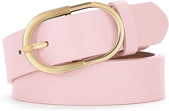 SANSTHS Women Faux Leather Chic Belts for Jeans Pants Fashion Ladies Belt Solid Color with Gold Curved Pin Buckle