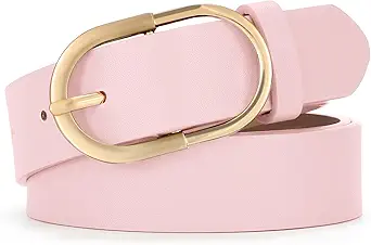 SANSTHS Women Faux Leather Chic Belts for Jeans Pants Fashion Ladies Belt Solid Color with Gold Curved Pin Buckle