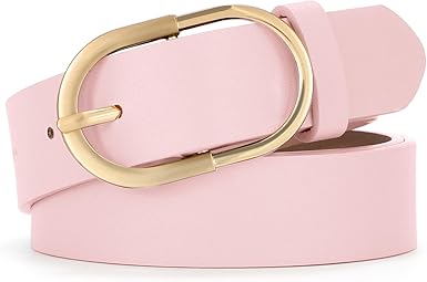 SANSTHS Women Faux Leather Chic Belts for Jeans Pants Fashion Ladies Belt Solid Color with Gold Curved Pin Buckle