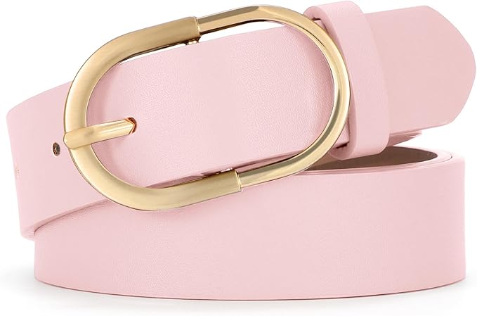SANSTHS Women Faux Leather Chic Belts for Jeans Pants Fashion Ladies Belt Solid Color with Gold Curved Pin Buckle