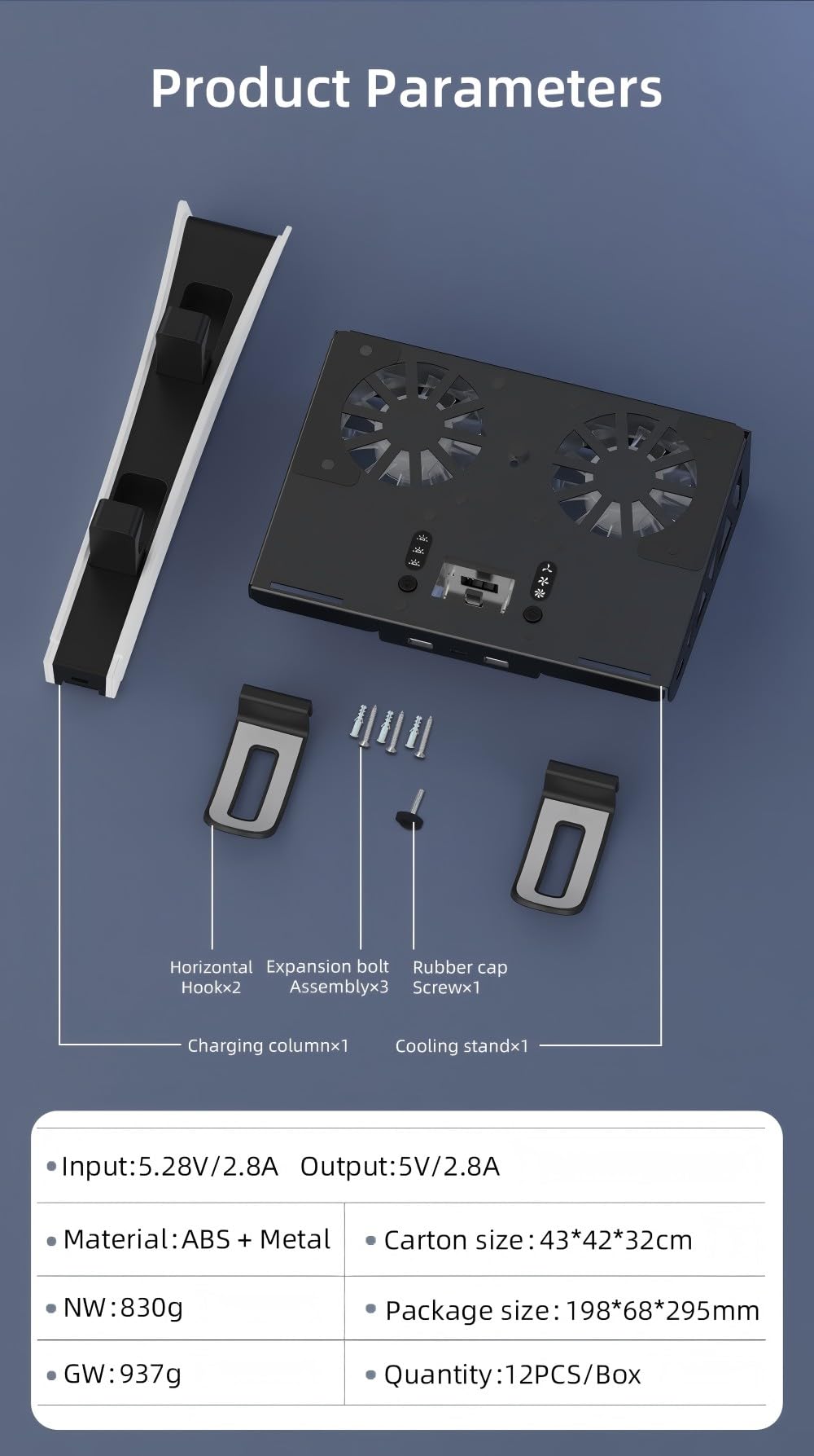 Soporte de pared para PS5 Pro/Slim con estación de carga, soporte con cargador de controlador dual y colgador de auriculares y accesorios de ventilador silencioso de 3 niveles