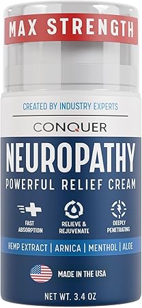 Conquer Neuropathy Cream | Fast-Acting Nerve Pain Relief for Feet and Hands | Long Lasting Cooling for Burning and Itching | Natural Ingredients Including Arnica, Menthol, Aloe Vera, Hemp