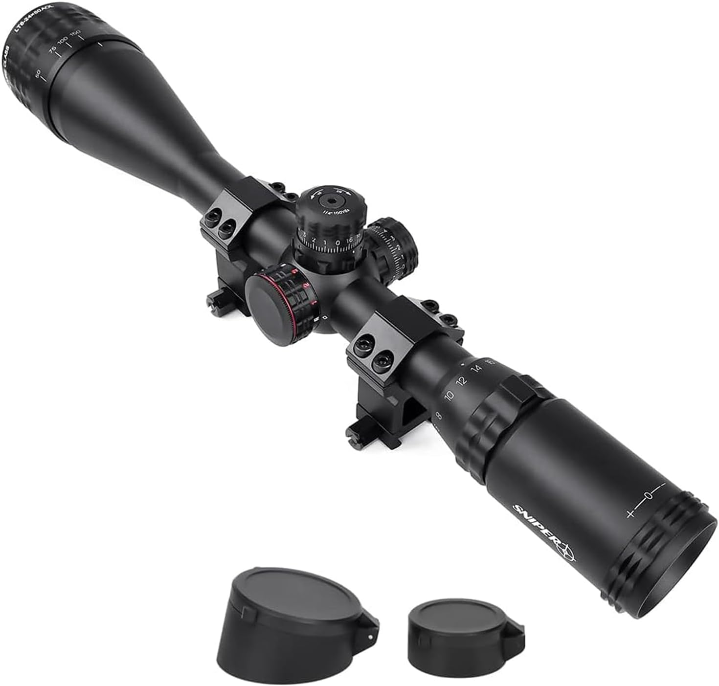 FSI 6-24x50 AO Rifle Scope SFP R/G/B Illuminated Reticle with Scope Rings