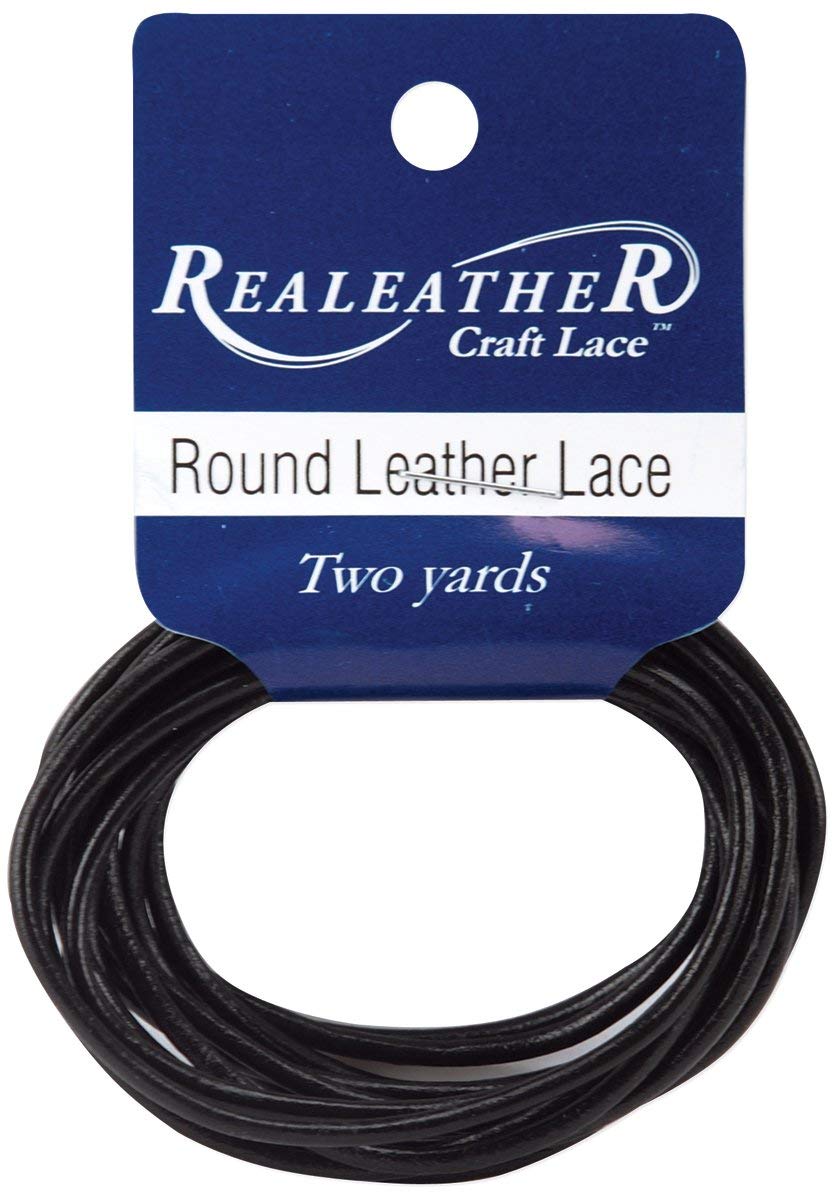 Silver Creek Round Leather Lace 2mm Carded 2 Yards-Black