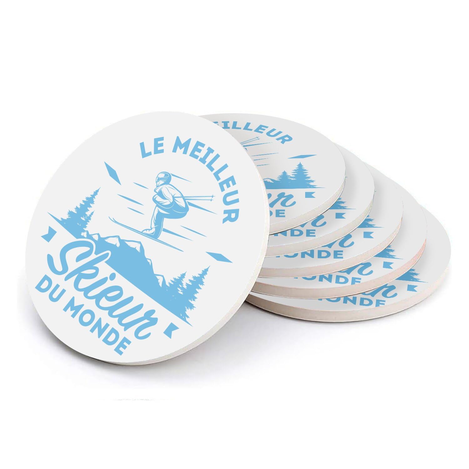 Sous verre ronds en céramique premium avec finition montagne sport d'hiver